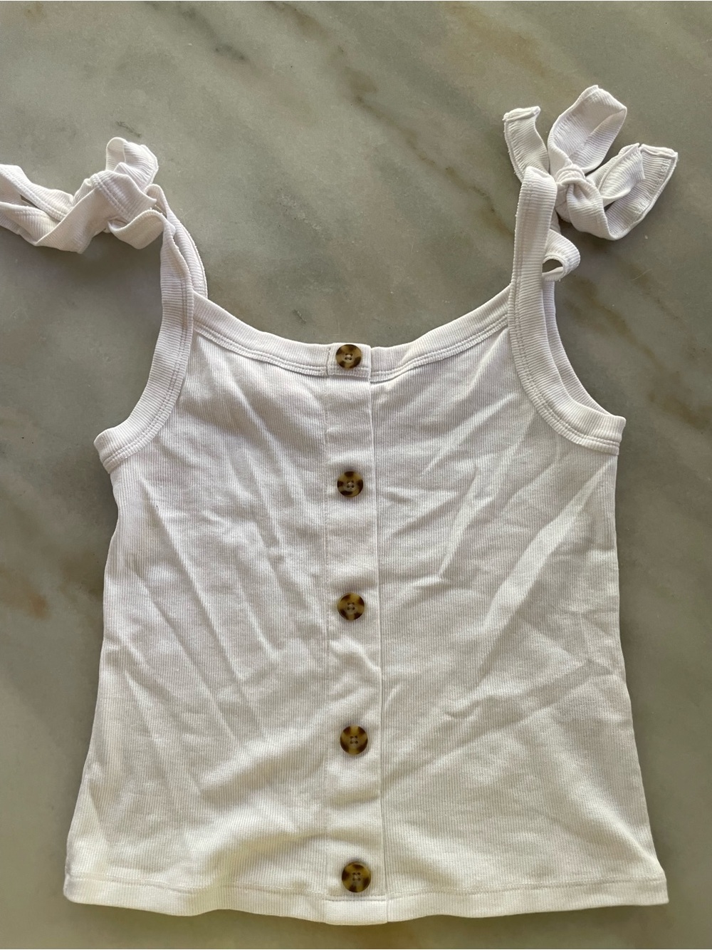 Abound White Ribbed Tank with Tie Straps and Wood-Effect Buttons